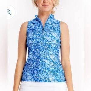 Like New: Tzu Tzu Bella Easy Breezy Sleeveless Top Zip Front Blue Size Large